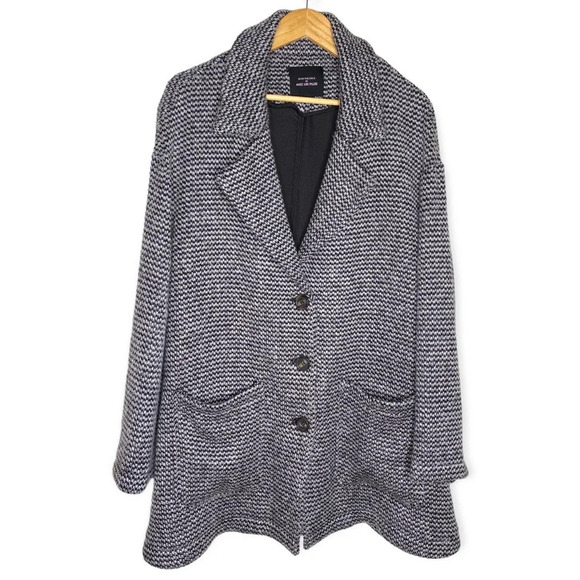 Avec Les Filles With the Girls Gray Birds Eye Tweed Pea Coat Women's Size Large - Picture 2 of 9